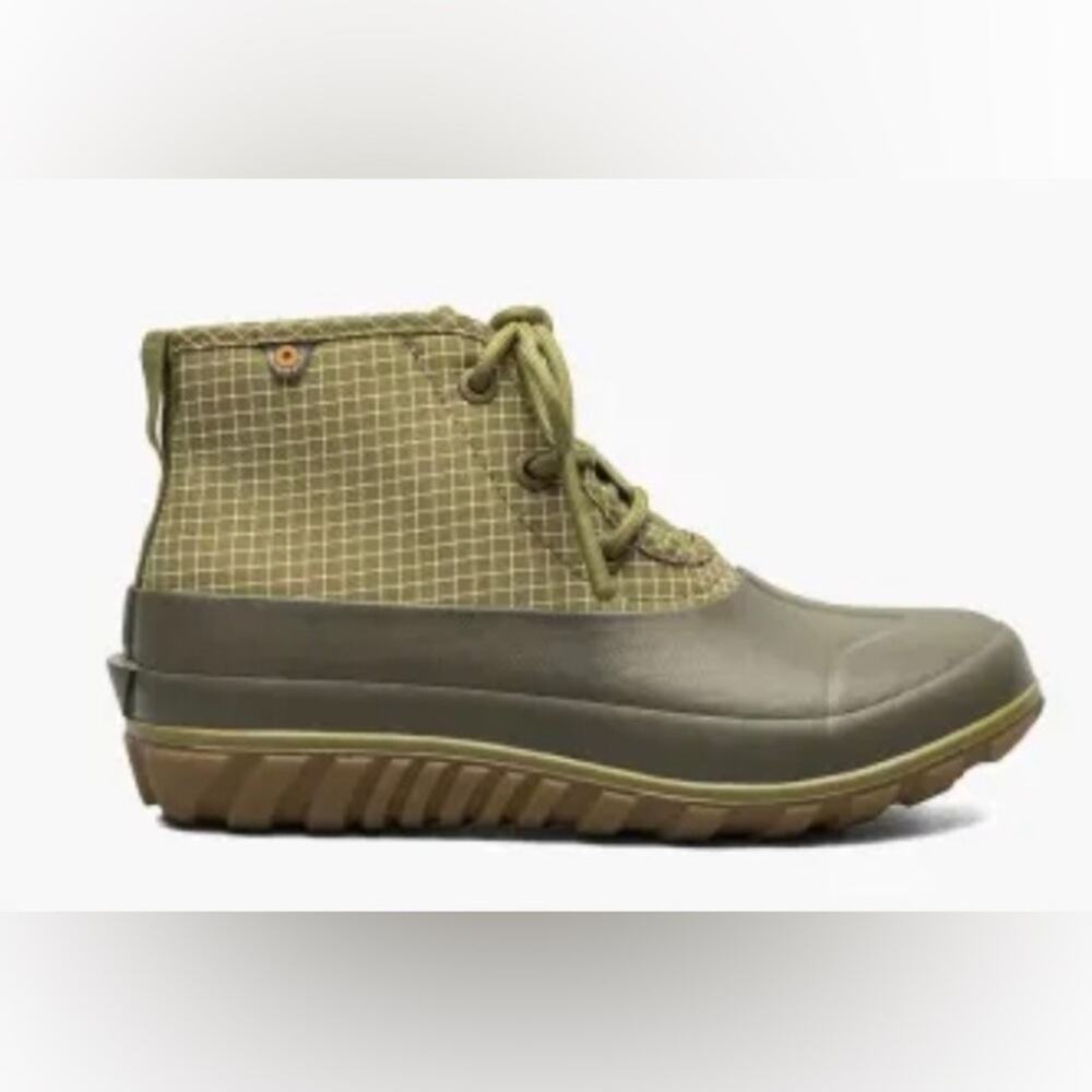 Bogs women lace up casual check waterproof ankle boots army green sz 6 EUC
